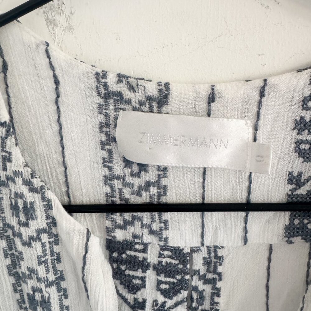 Zimmerman Gray White Cotton Embroidered Dress 0 - Picture 6 of 8